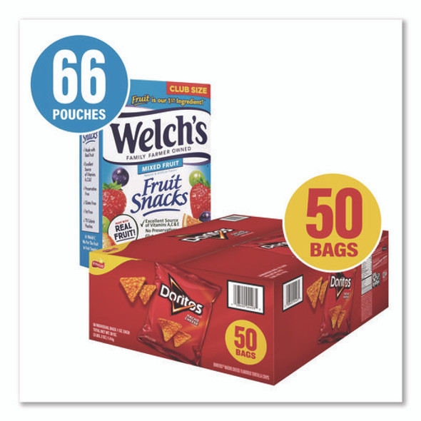 Doritos Nacho Cheese Tortilla Chips and Welch's Mixed Fruit Snacks, (50) 1oz Bag Chips, (66) 0.8 oz Pouch Fruit Snacks/Bundle