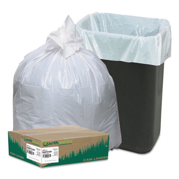 Linear-Low-Density Recycled Tall Kitchen Bags, Open-Face, 13 gal, 24" x 33", White, 15 Bags/Roll, 10 Rolls/Box