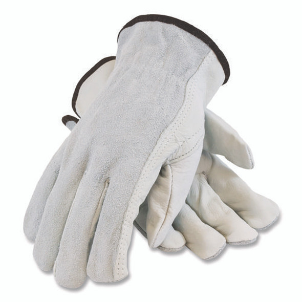 Top-Grain Leather Drivers Gloves with Shoulder-Split Cowhide Leather Back, Medium, Gray