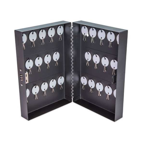 Combination Lockable Key Cabinet, 28-Key, Metal, Black, 7.75 x 3.25 x 11.5