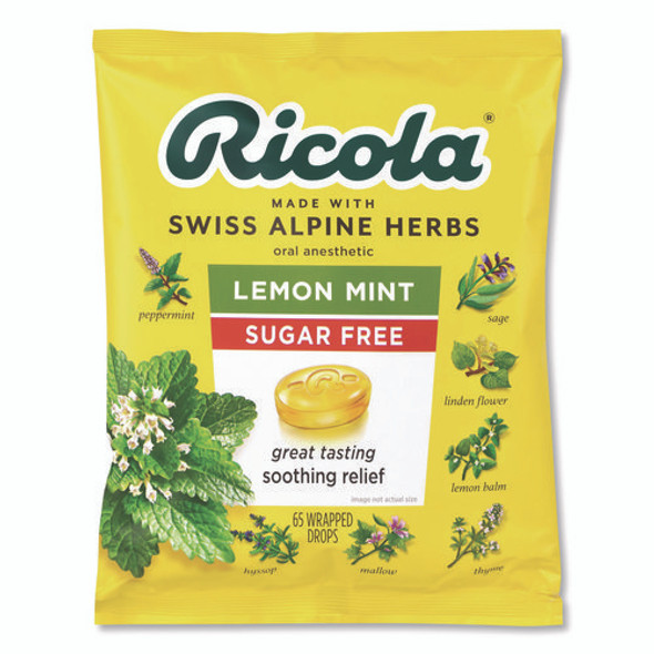 Sugar-Free Lemon Mint Herb Throat Drops, 65/Bag, 2 Bags/Pack