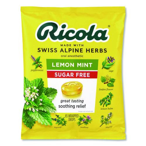 Sugar-Free Lemon Mint Herb Throat Drops, 65/Bag, 2 Bags/Pack