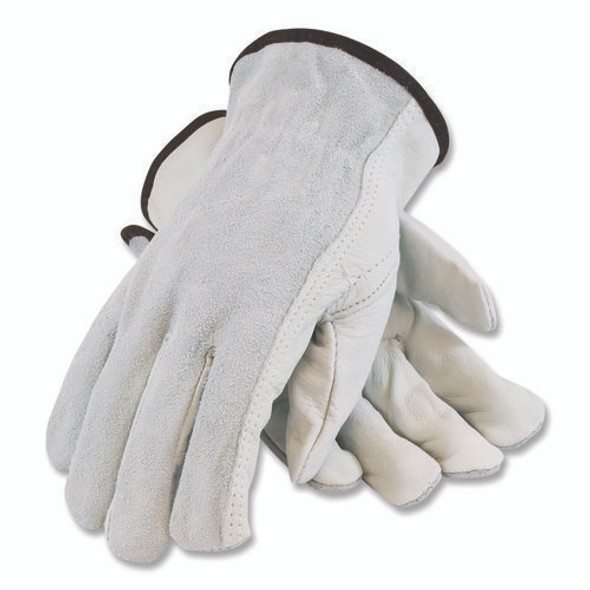 Top-Grain Leather Drivers Gloves with Shoulder-Split Cowhide Leather Back, Large, Gray