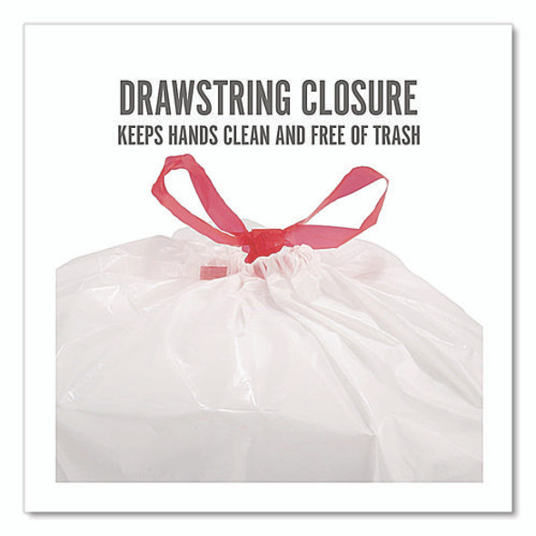Scented Drawstring Tall Kitchen Trash Bags, 13 gal, Fresh Scent, 28" x 24", White, 100/Box