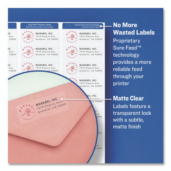 Matte Clear Easy Peel Mailing Labels w/ Sure Feed Technology, Laser Printers, 1.33 x 4, Clear, 14/Sheet, 50 Sheets/Box