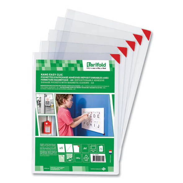 Kang Magnetic Closure Repositionable Pocket, 14 x 11, Clear Frame, 5/Pack