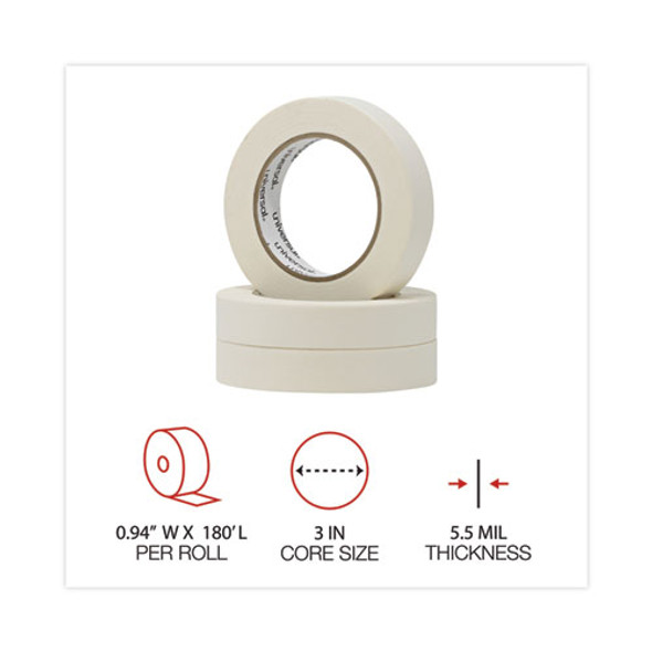 General-Purpose Masking Tape, 3" Core, 24 mm x 54.8 m, Beige, 3/Pack