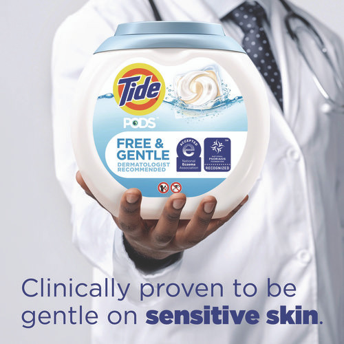 PODS Laundry Detergent, Free and Gentle, HE Compatible, 63 oz Tub, 76 Pacs/Tub, 4 Tubs/Carton