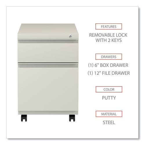 File Pedestal with Full-Length Pull, Left or Right, 2-Drawers: Box/File, Legal/Letter, Putty, 14.96" x 19.29" x 21.65"