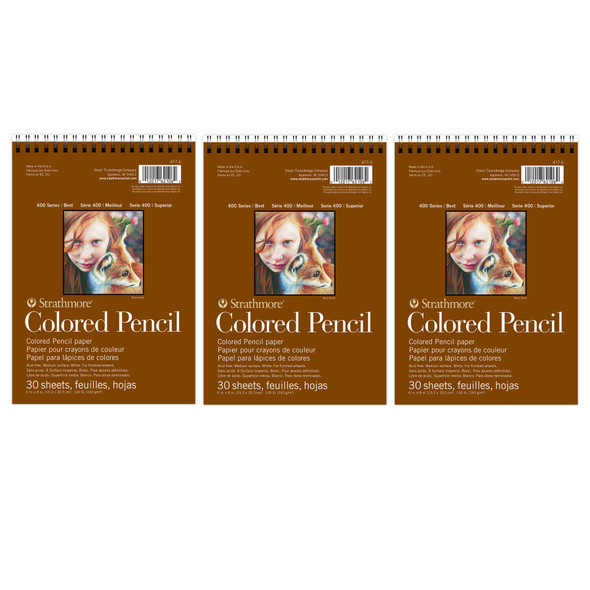 400 Series Color Pencil Pad, Wire Binding, 30 Sheet, 6x8 inch, Pack of 3