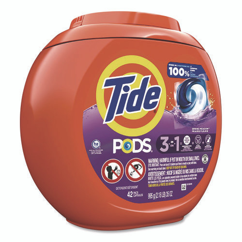 PODS Laundry Detergent, Spring Meadow Scent, 35 oz Tub, 42 Pods/Tub