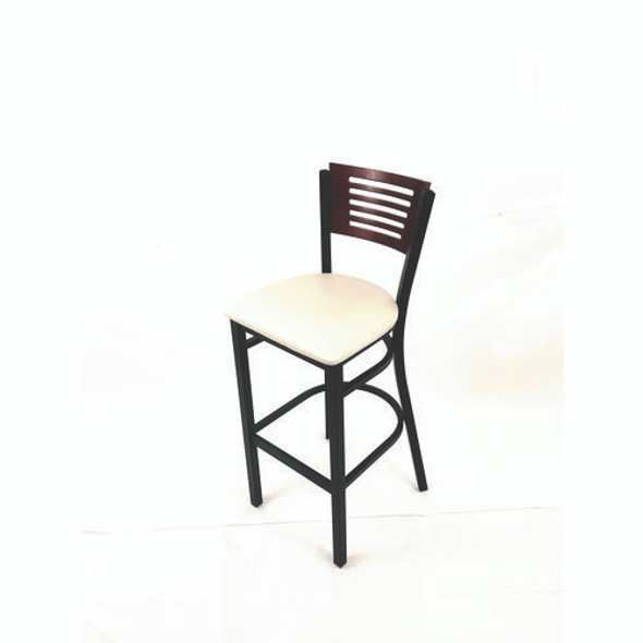 Jones River Series Barstool, Supports Up to 300 lb, 28.5" Seat Height, Cream Seat, Dark Mahogany Back, Black Base Jones River Series Barstool, Supports Up to 300 lb, 28.5" Seat Height, Cream Seat, Dark Mahogany Back, Black Base