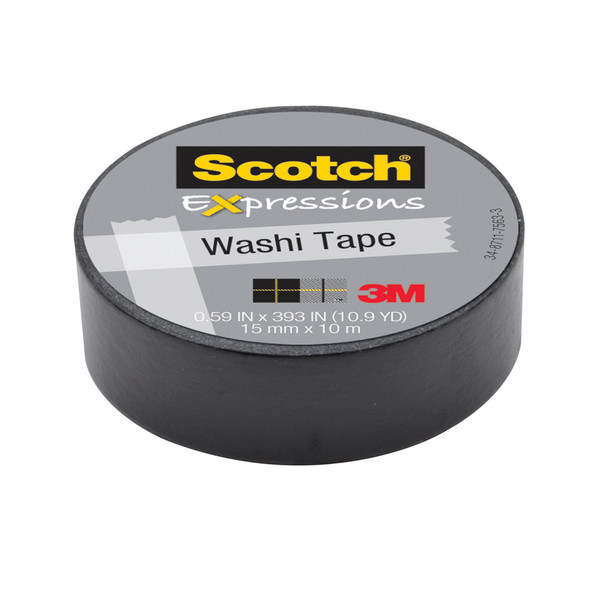Expressions Washi Tape, 1.25" Core, 0.59" x 32.75 ft, Black