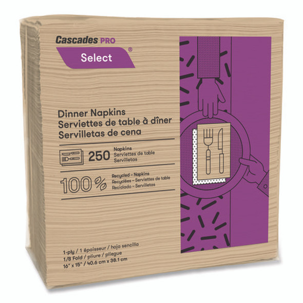 Select Dinner Napkins, 1-Ply, 16 x 15.5, Natural, 250/Pack, 12 Packs/Carton