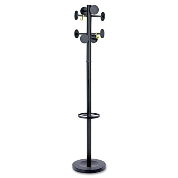 Stan3 Steel Coat Rack, Stand Alone Rack, Eight Knobs, 15w x 15d x 69.3h, Black