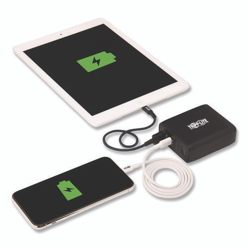 Portable Mobile Power Bank and USB Battery Wall Charger Combo, USB C, USB A, Black