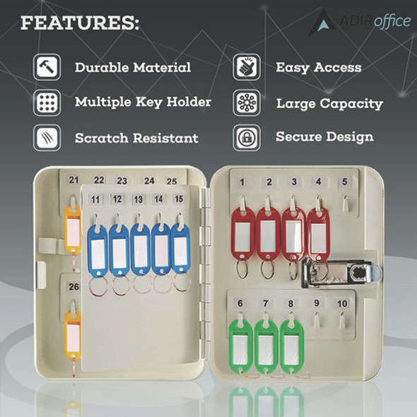 Steel Heavy-Duty Key Cabinet with Combination Lock, 30-Key, 6.4 x 3 x 8, Stainless Steel 304, White