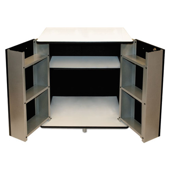 Refreshment Stand, Engineered Wood, 9 Shelves, 29.5" x 21" x 33", White/Black