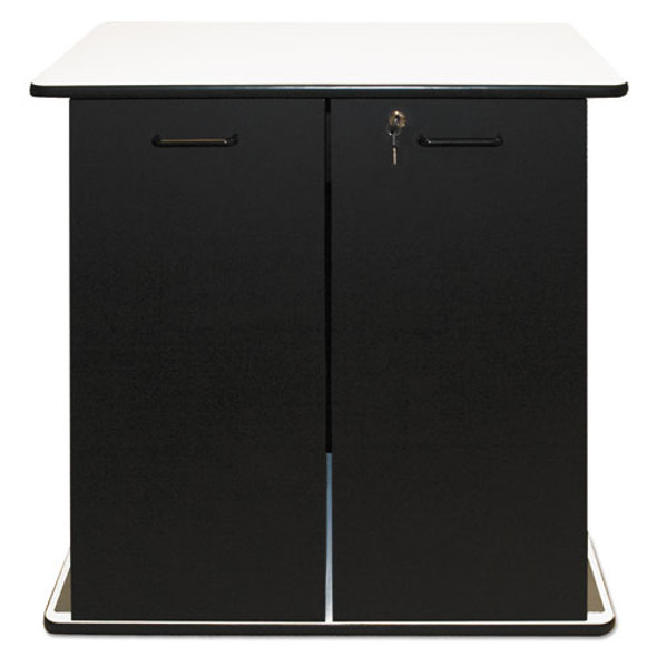 Refreshment Stand, Engineered Wood, 9 Shelves, 29.5" x 21" x 33", White/Black