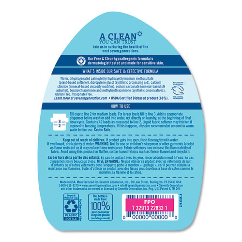 Natural Liquid Fabric Softener, Free and Clear/Unscented 32 oz Bottle