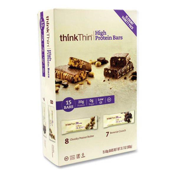 High Protein Bars, Brownie Crunch/Chunky Peanut Butter, 2.1 oz Bar, 15 Bars/Carton