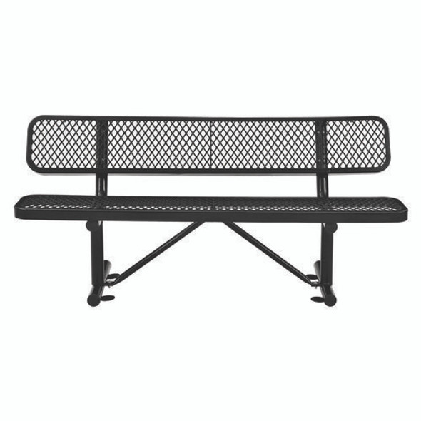 Expanded Steel Bench With Back, 72" x 24" x 33", Black Seat/Back, Black Base