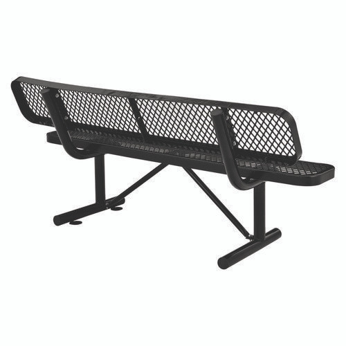 Expanded Steel Bench With Back, 72" x 24" x 33", Black Seat/Back, Black Base
