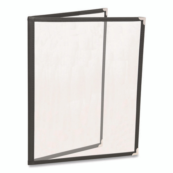 Menu Holder For 8.5 x 11 Menus, Portrait Orientation, 4-View, 9.6 x 12 Holder, Clear/Black/Silver, 10/Pack
