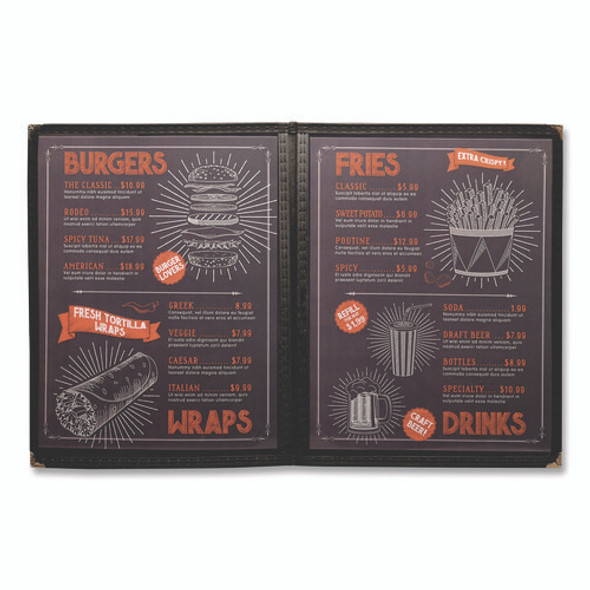 Menu Holder For 8.5 x 11 Menus, Portrait Orientation, 4-View, 9.6 x 12 Holder, Clear/Black/Silver, 10/Pack