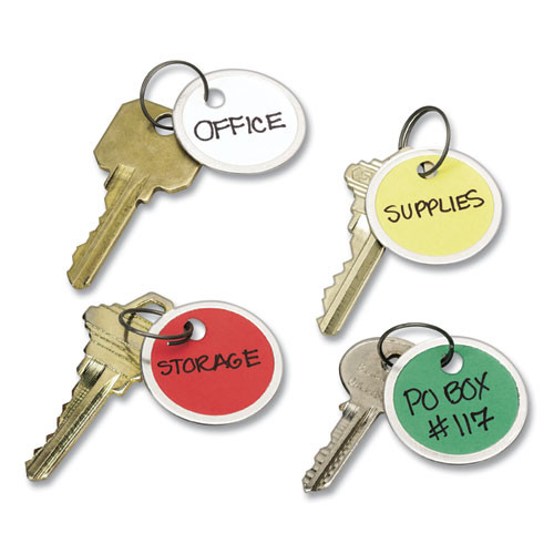 Key Tags with Split Ring, 1.25" dia, Assorted Colors, 50/Pack