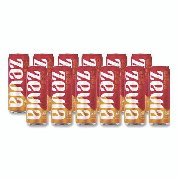 Zero Sugar Naturally Sweetened Energy Drink, Mango Ginger, 12 oz Can, 12/Carton