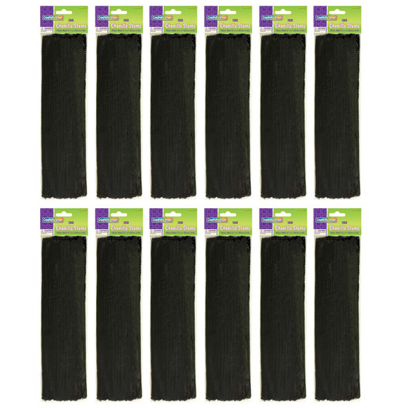 Regular Stems, Black, 12" x 4 mm, 100 Per Pack, 12 Packs