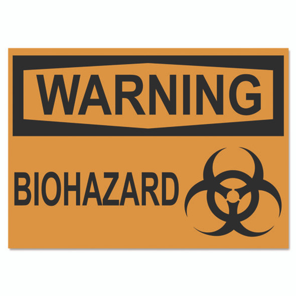 OSHA Safety Signs, WARNING BIOHAZARD, Orange/Black, 10 x 14