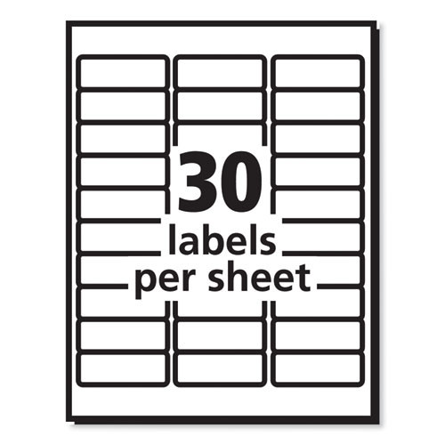 Labels, Laser Printers, 1 x 2.63, White, 30/Sheet, 100 Sheets/Box