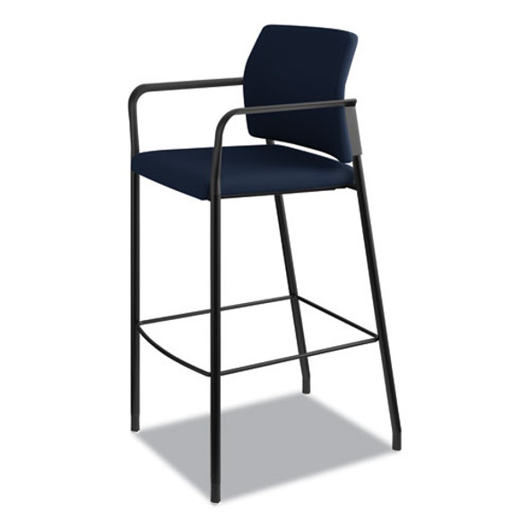 Accommodate Series Cafe Stool with Fixed Arms, Supports Up to 300 lb, 30" Seat Height, Navy Seat, Navy Back, Black Base Accommodate Series Cafe Stool with Fixed Arms, Supports Up to 300 lb, 30" Seat Height, Navy Seat, Navy Back, Black Base