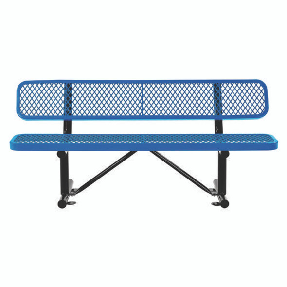 Expanded Steel Bench With Back, 72" x 24" x 33", Blue Seat/Back, Black Base