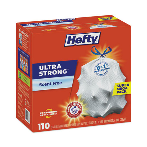 Ultra Strong Tall Kitchen Trash Bags, Drawstring, 13 gal, 23.75" x 24.88", White, 110 Bags/Box, 3 Boxes/Carton