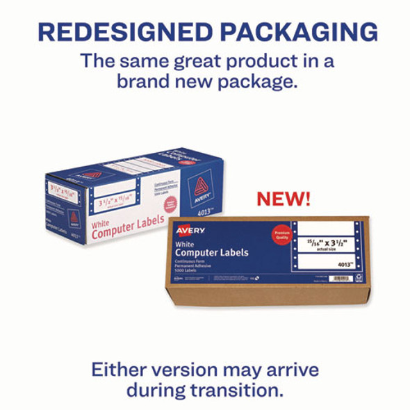 Dot Matrix Printer Mailing Labels, Pin-Fed Printers, 0.94 x 3.5, White, 5,000/Box