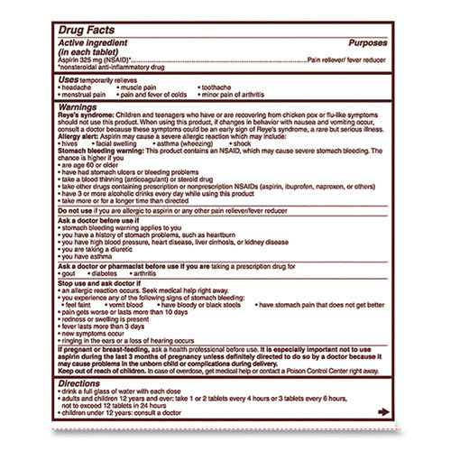 Aspirin Tablets, Two-Pack, 50 Packs/Box