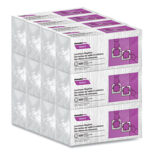Select Luncheon Napkins, 1 Ply, 12 x 12, White, 500/Pack, 6,000/Carton