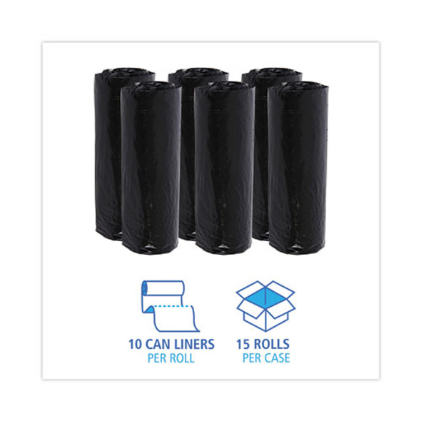 Low-Density Waste Can Liners, 16 gal, 1 mil, 24" x 32", Black, Perforated Roll, 10 Bags/Roll, 15 Rolls/Carton