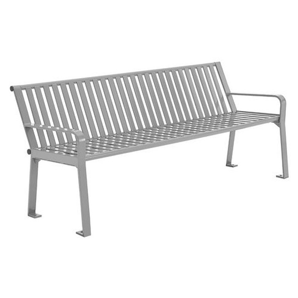 Steel Slat Benches with Back, 72" x 26" x 31", Gray Seat/Back, Gray Base