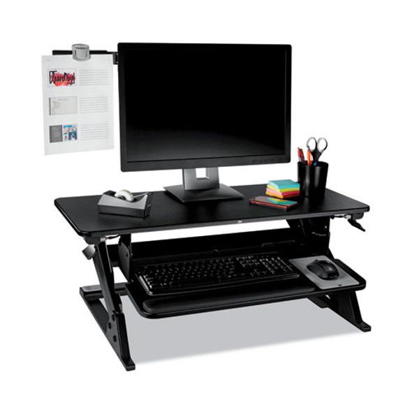 Swing Arm Copyholder, Adhesive Monitor Mount, 30 Sheet Capacity, Plastic, Black/Silver Clip