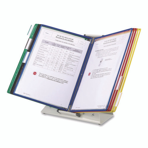Antimicrobial Desktop Reference and Display System, 10 Panels with Assorted Borders, White Base