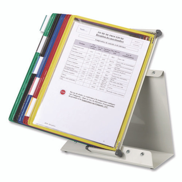Antimicrobial Desktop Reference and Display System, 10 Panels with Assorted Borders, White Base