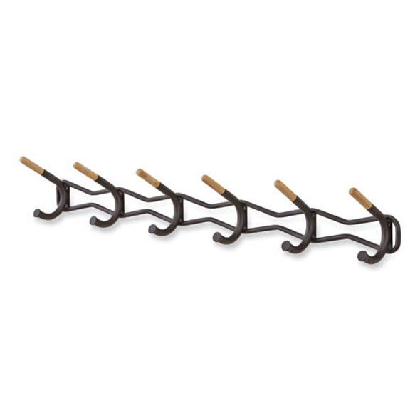 Family Coat Wall Rack, 6 Hook, 42.75w x 5.25d x 7.25h, Black