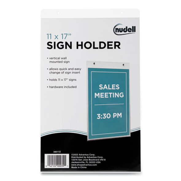 Clear Plastic Vertical-Orientation Wall Sign Holder with Mounting Screws, Quick-Change Insert System, 11 x 17 Insert