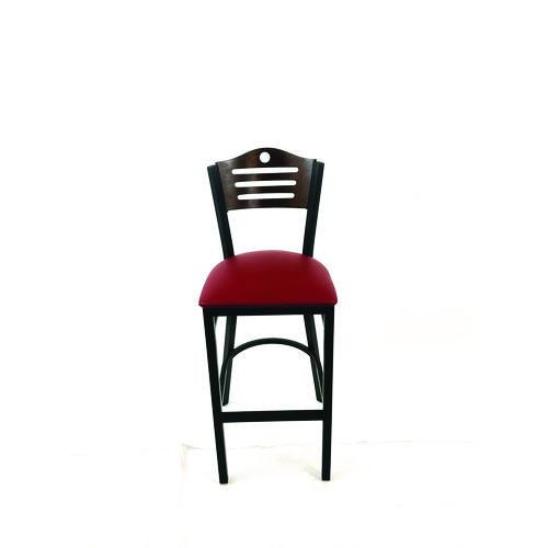 Eagle Series Barstool, Supports Up to 300 lb, 28.5" Seat Height, Burgundy Seat, Dark Walnut Back, Black Base