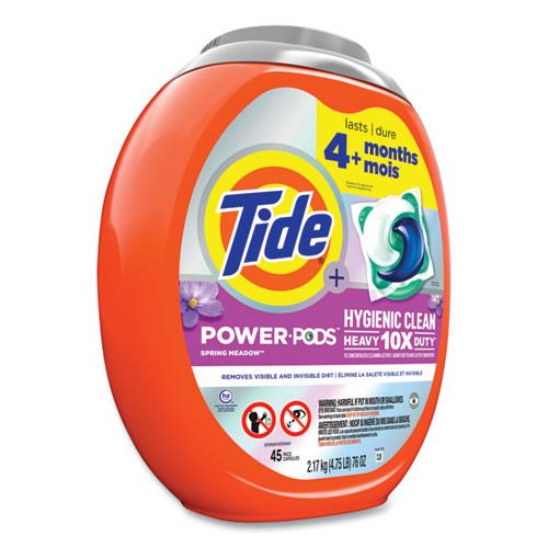 Hygienic Clean Heavy 10x Duty Power Pods, HE Compatible, Fresh Meadow Scent, 76 oz Tub, 45 Pods, 4/Carton