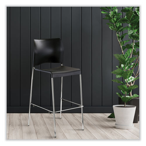 Cafetorium Bar Height Stool, Supports Up to 500 lb, 31" Seat Height, Black Seat, Black Back, Chrome Base